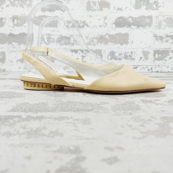 New Franco Sarto Cream Leather Square Toe Slingback Flats W227 - Picture 5 of 14